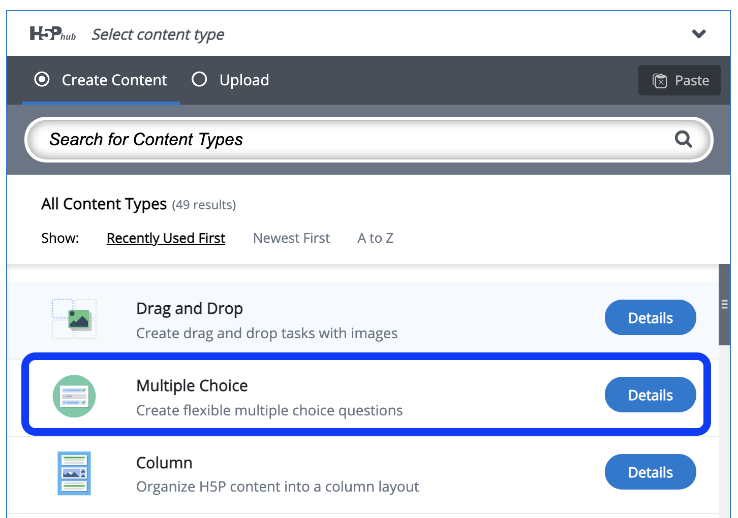 Moodle - H5P Content Menu - Multiple Choice Questions